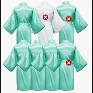 NIB - 4 Mint Green Satin Wedding Party Robes - One Size - Never Worn!!!